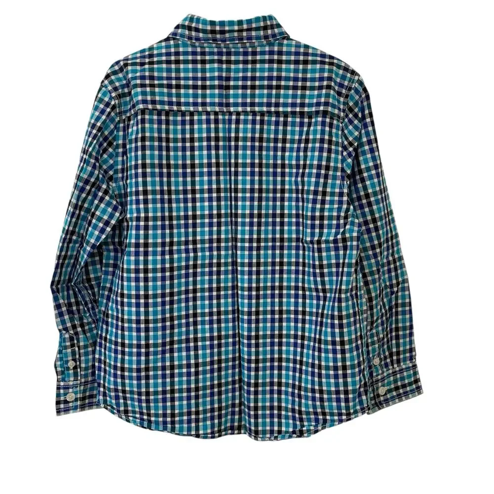 Gymboree Boys Gingham Button Down Collared Shirt Blue Size‎ 7